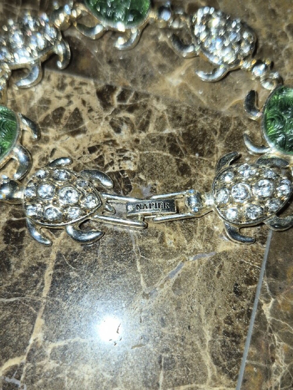 Napier Green and Clear Crystal Turtle Link Bracelet - Picture 3 of 4